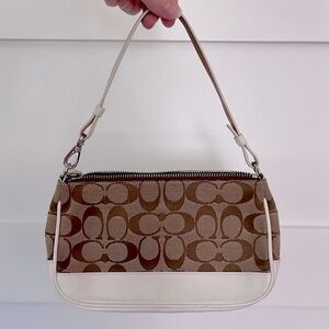 COACH Signature Demi Pouch Bag - Khaki with white/cream leather